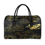 Gold Moon And Sun Print Leather Duffle Bag
