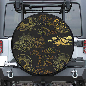 Gold Moon And Sun Print Leather Spare Tire Cover