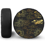 Gold Moon And Sun Print Leather Spare Tire Cover