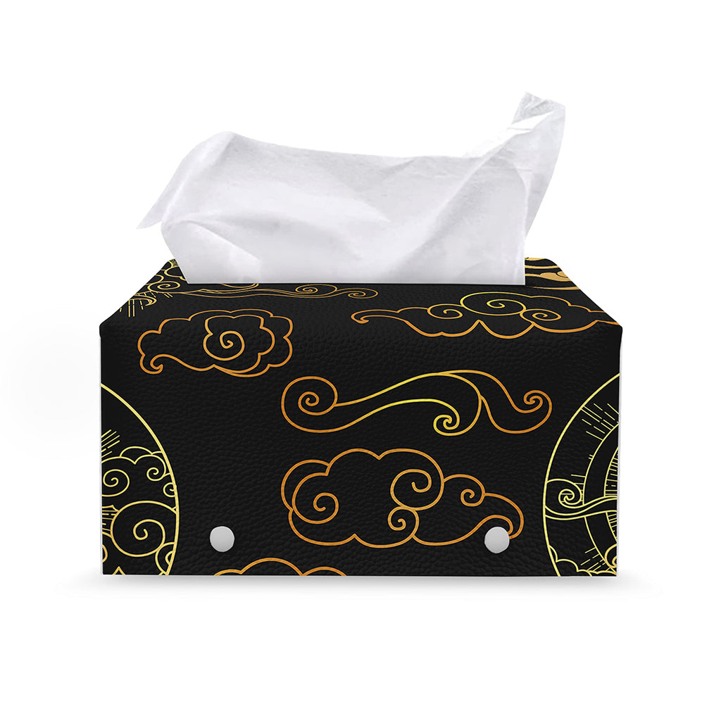 Gold Moon And Sun Print Leather Tissue Box Cover