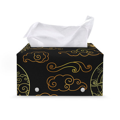 Gold Moon And Sun Print Leather Tissue Box Cover