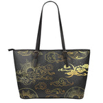 Gold Moon And Sun Print Leather Tote Bag