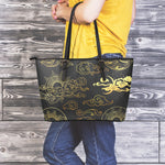 Gold Moon And Sun Print Leather Tote Bag