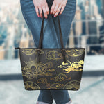Gold Moon And Sun Print Leather Tote Bag