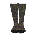 Gold Moon And Sun Print Long Socks