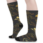 Gold Moon And Sun Print Long Socks
