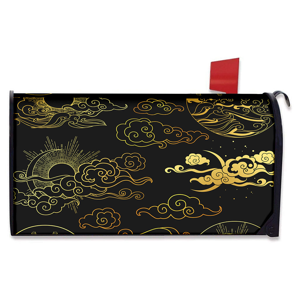 Gold Moon And Sun Print Mailbox Cover