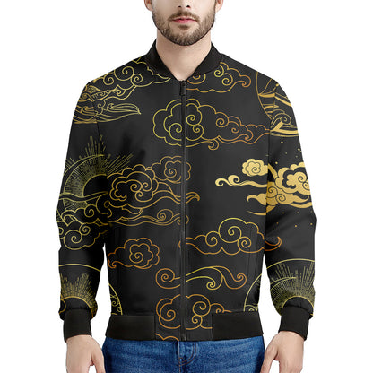 Gold Moon And Sun Print Men's Bomber Jacket