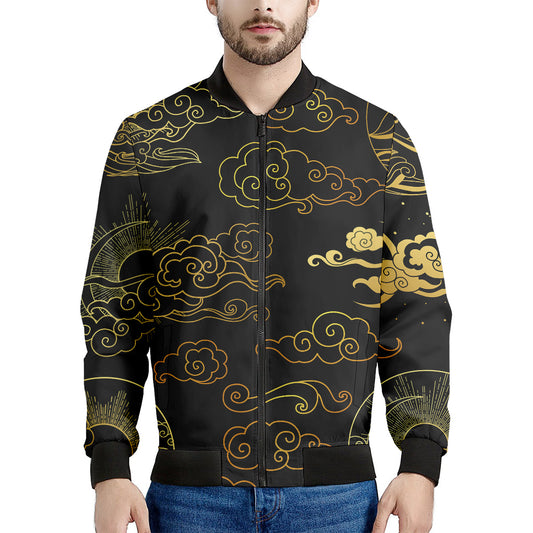 Gold Moon And Sun Print Men's Bomber Jacket