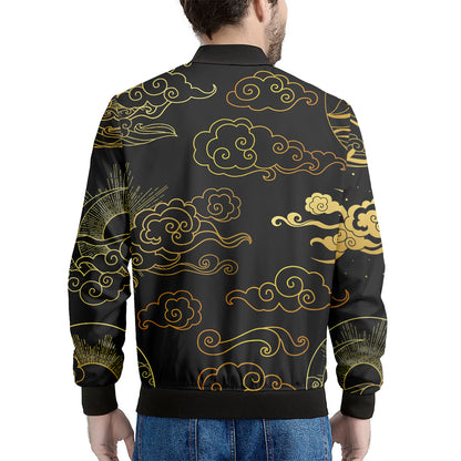 Gold Moon And Sun Print Men's Bomber Jacket