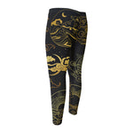 Gold Moon And Sun Print Men's Compression Pants