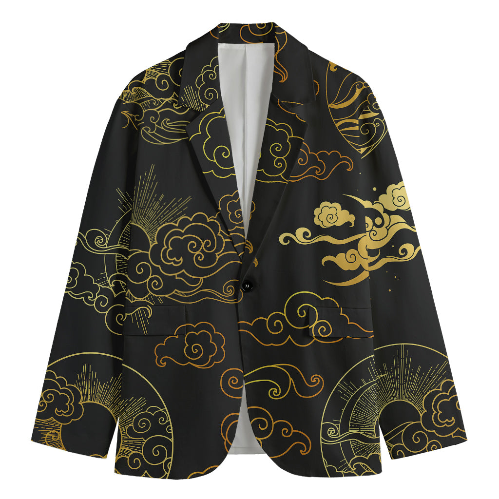 Gold Moon And Sun Print Men's Cotton Blazer