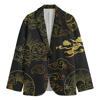 Gold Moon And Sun Print Men's Cotton Blazer