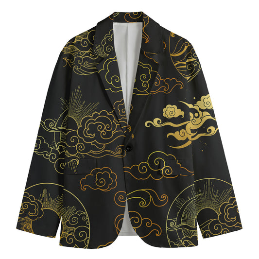 Gold Moon And Sun Print Men's Cotton Blazer
