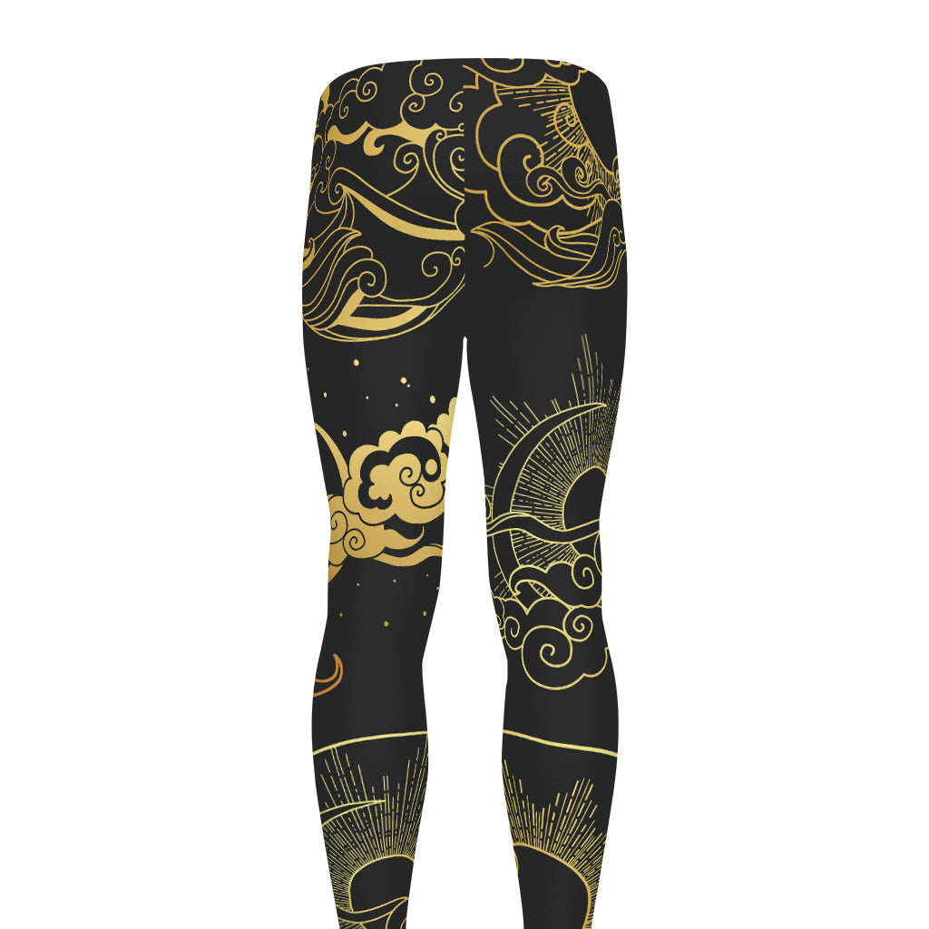 Gold Moon And Sun Print Men's leggings