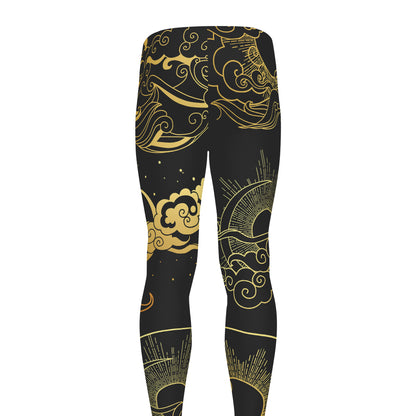 Gold Moon And Sun Print Men's leggings