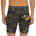 Gold Moon And Sun Print Men's Long Boxer Briefs