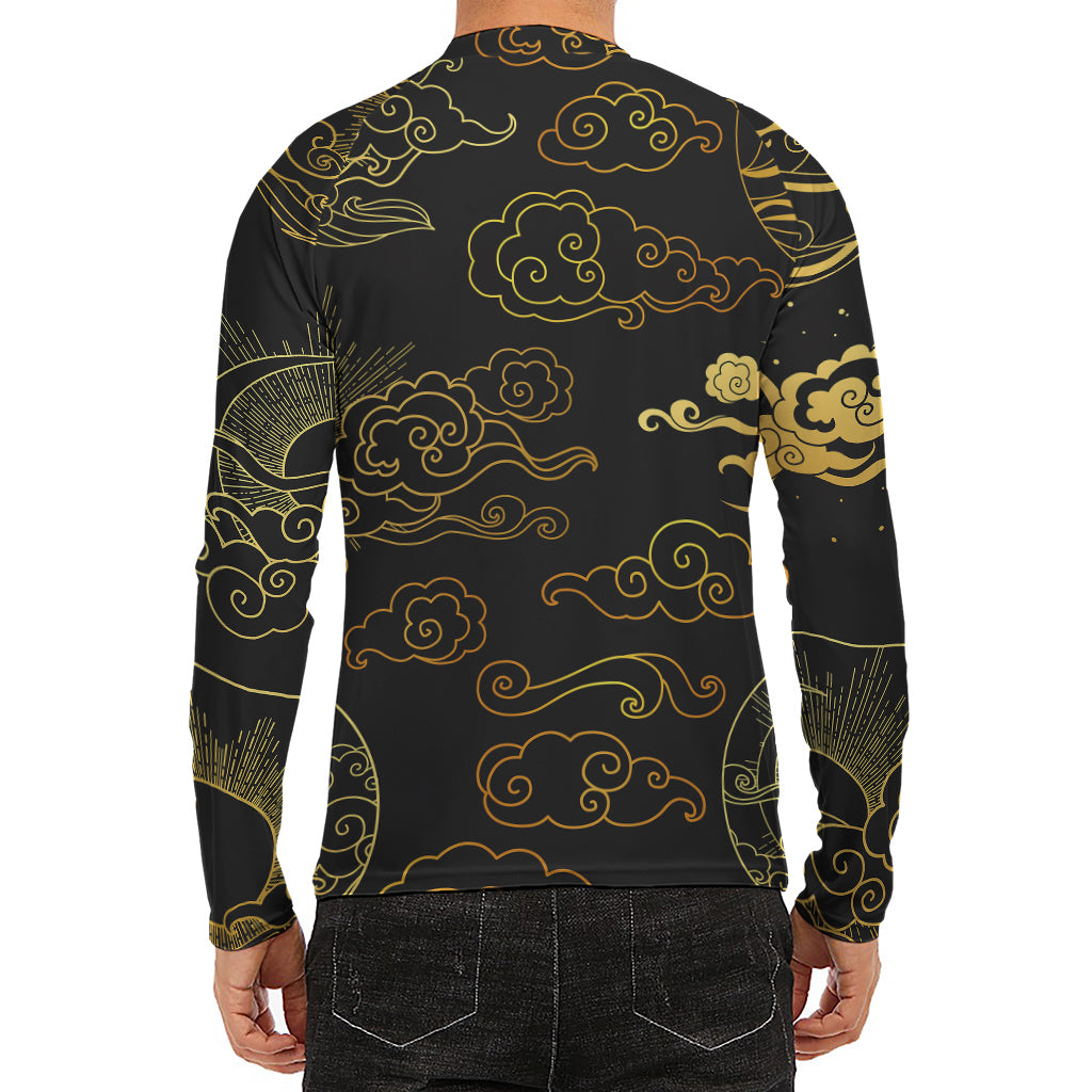 Gold Moon And Sun Print Men's Long Sleeve Rash Guard