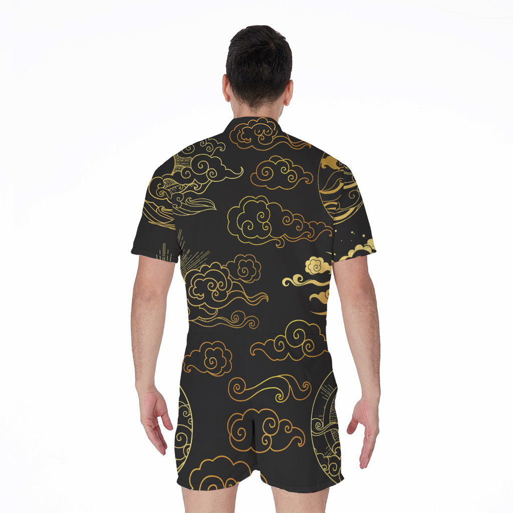 Gold Moon And Sun Print Men's Rompers