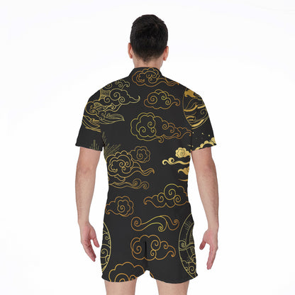 Gold Moon And Sun Print Men's Rompers