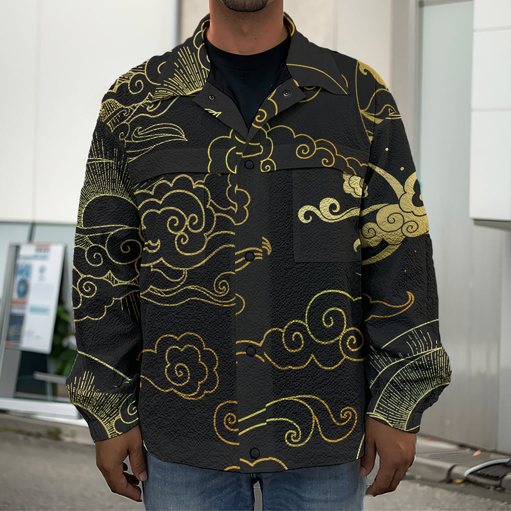 Gold Moon And Sun Print Men's Shirt Jacket