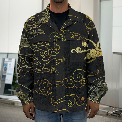 Gold Moon And Sun Print Men's Shirt Jacket