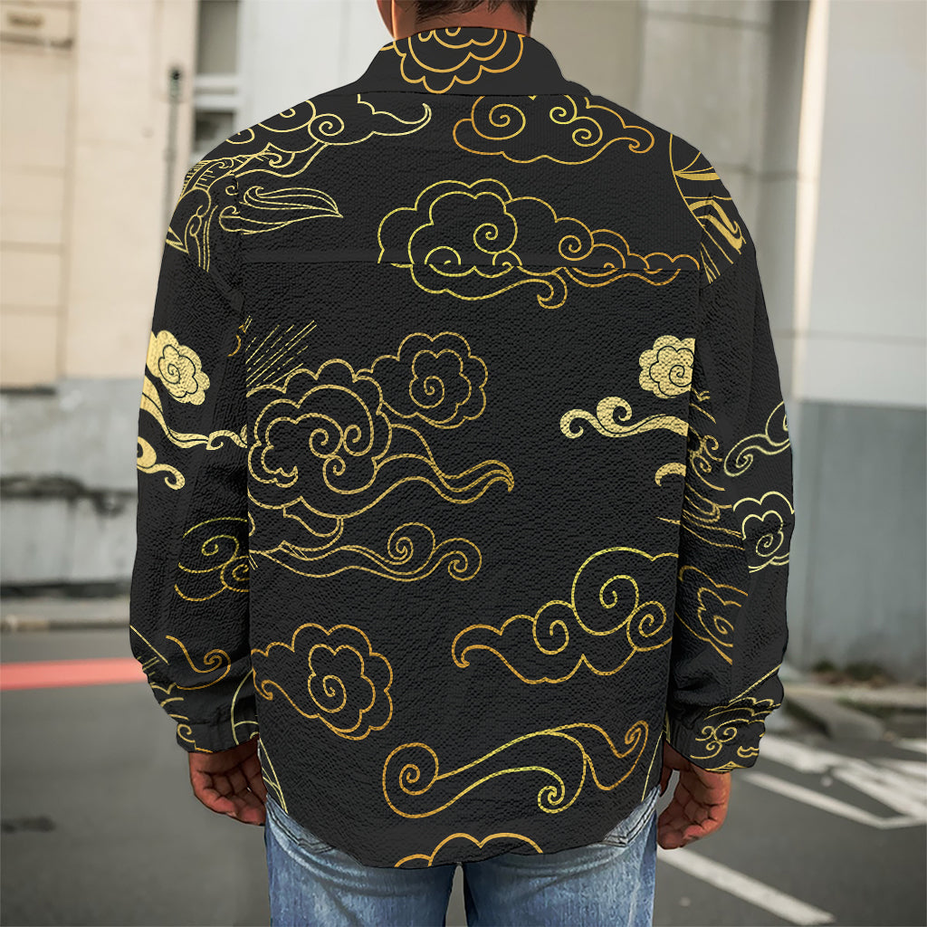 Gold Moon And Sun Print Men's Shirt Jacket