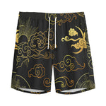 Gold Moon And Sun Print Men's Sports Shorts