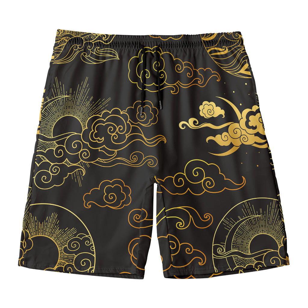 Gold Moon And Sun Print Men's Swim Trunks
