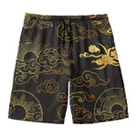 Gold Moon And Sun Print Men's Swim Trunks