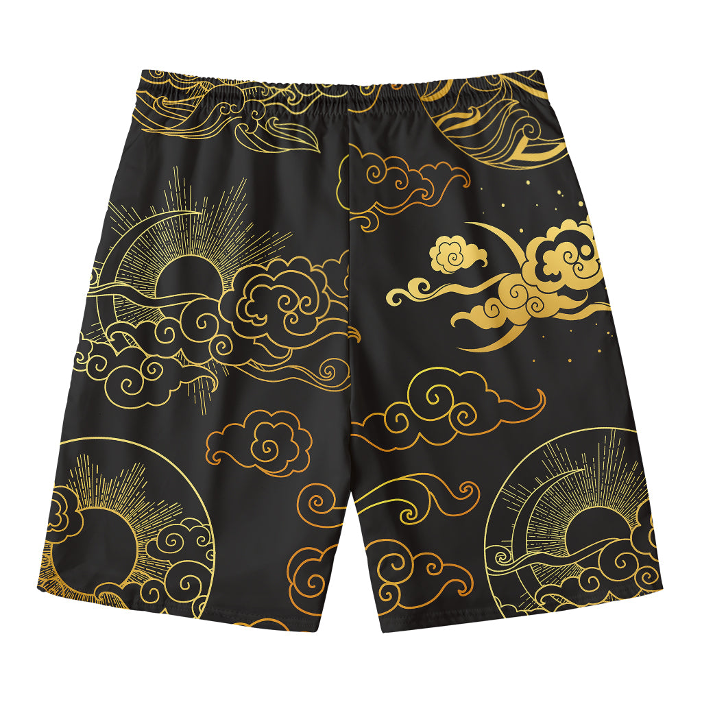Gold Moon And Sun Print Men's Swim Trunks