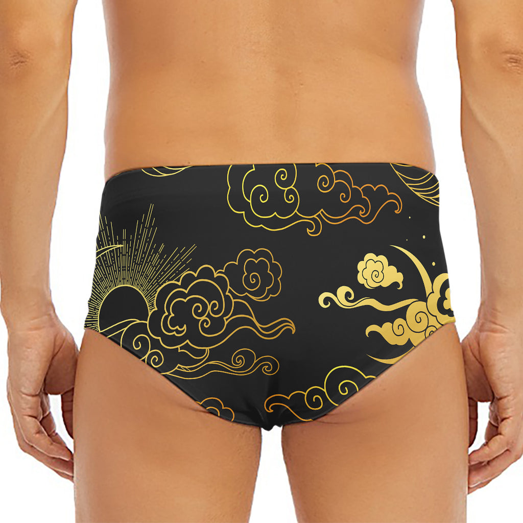 Gold Moon And Sun Print Men's Triangle Swim Briefs