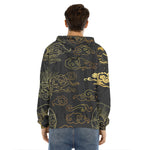 Gold Moon And Sun Print Men's Velvet Pullover Hoodie