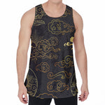 Gold Moon And Sun Print Men's Velvet Tank Top