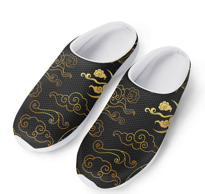 Gold Moon And Sun Print Mesh Casual Shoes