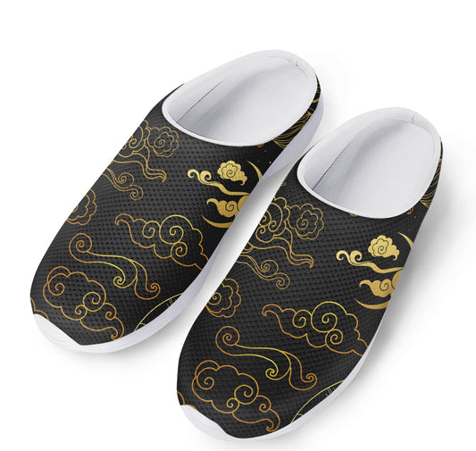 Gold Moon And Sun Print Mesh Casual Shoes
