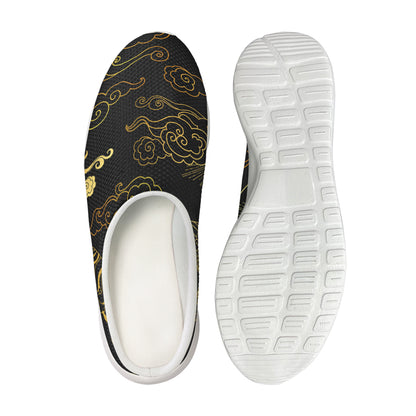 Gold Moon And Sun Print Mesh Casual Shoes