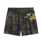 Gold Moon And Sun Print Mesh Shorts