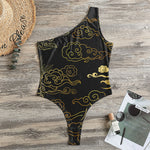 Gold Moon And Sun Print One Shoulder Bodysuit