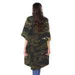 Gold Moon And Sun Print Open Front Beach Cover Up