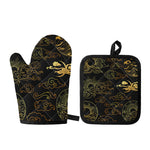 Gold Moon And Sun Print Oven Mitt And Pot Holder Set