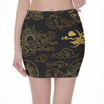 Gold Moon And Sun Print Pencil Mini Skirt