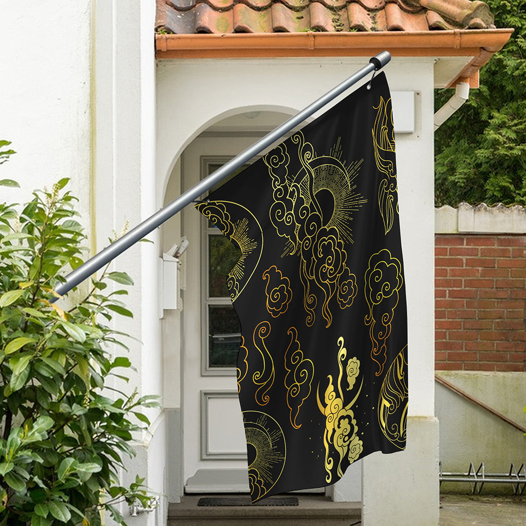 Gold Moon And Sun Print Polyester Flag