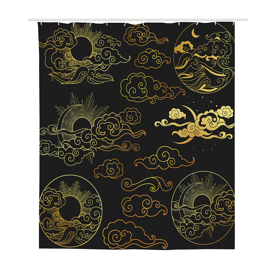 Gold Moon And Sun Print Polyester Shower Curtain