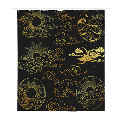 Gold Moon And Sun Print Polyester Shower Curtain