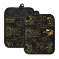 Gold Moon And Sun Print Pot Holders With Pocket