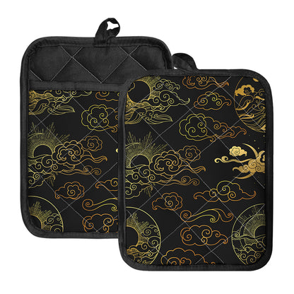 Gold Moon And Sun Print Pot Holders With Pocket