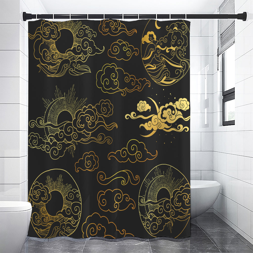 Gold Moon And Sun Print Premium Shower Curtain