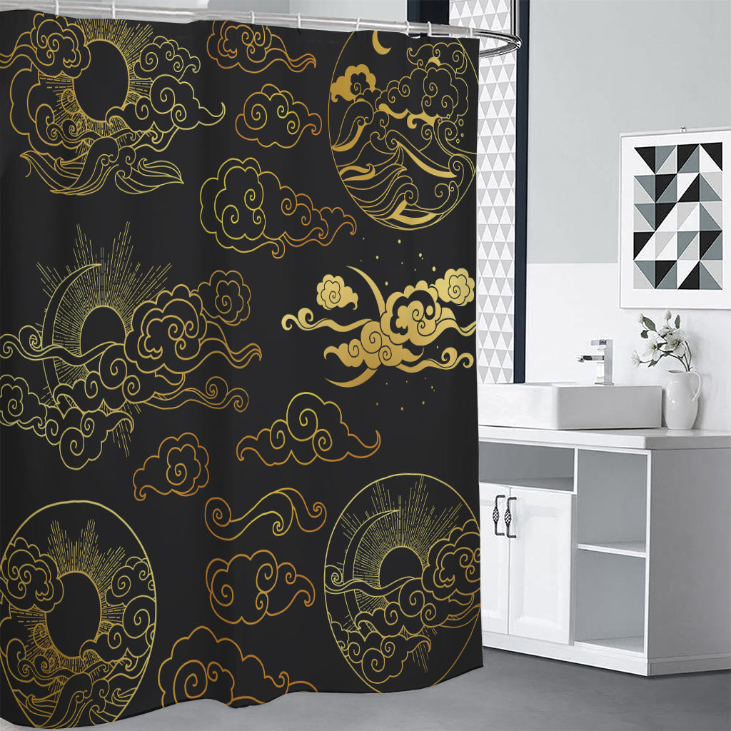 Gold Moon And Sun Print Premium Shower Curtain