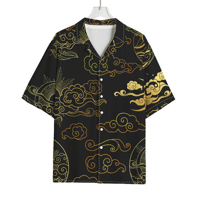 Gold Moon And Sun Print Rayon Hawaiian Shirt